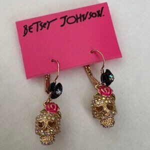 Betsy Johnson Crystal Skull dangle leverback earrings
